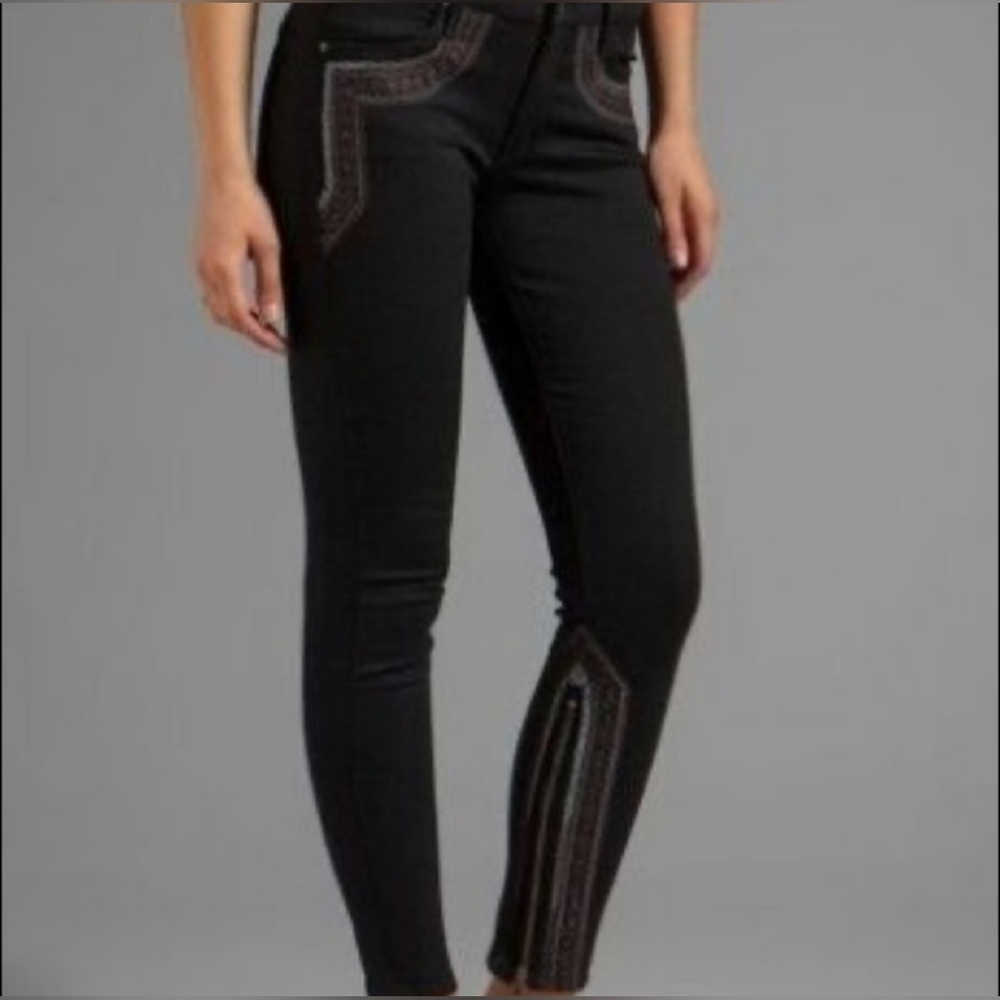 Mother Looker Zip Embroidered Black Jeans Size 27